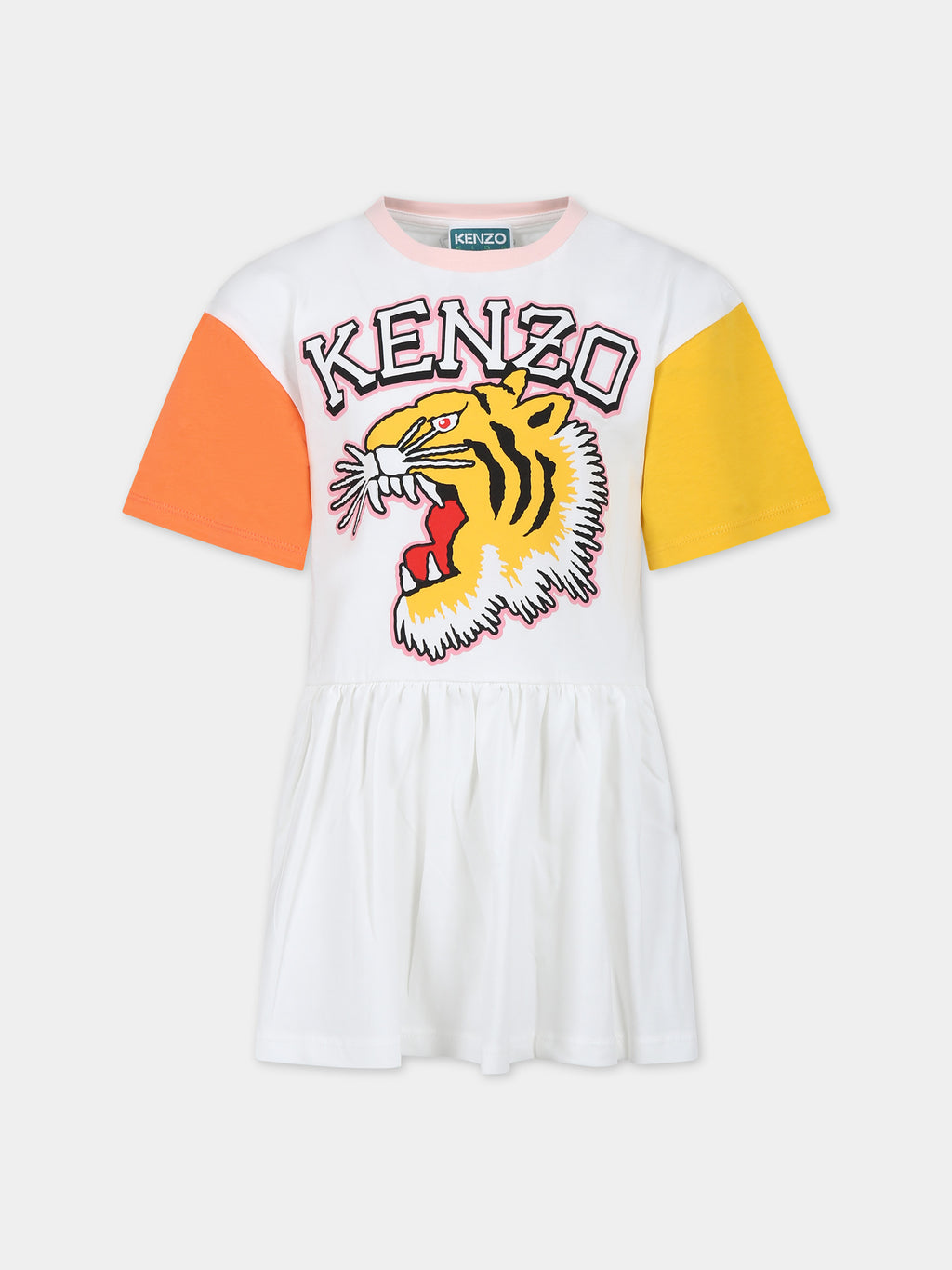 White dress for girl with iconic tiger and logo